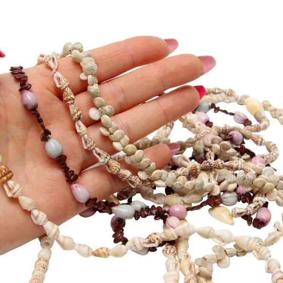 Vintage Shell Necklaces Chain Cowrie Seashell Seeds Beads Ivory White Tan Brown - Picture 10 of 10